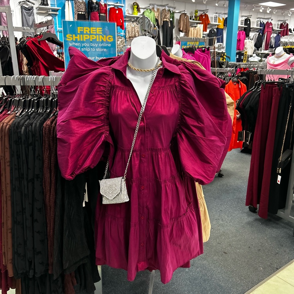 Elegant Magenta Long Sleeve Dress